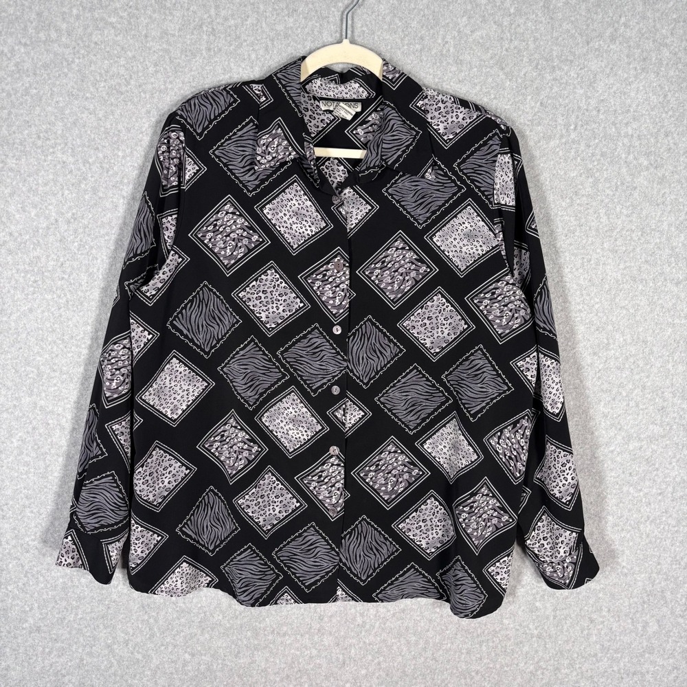Vintage 90s Notations Shirt Blouse 16 Leopard Zebra Patchwork Print Loud Granny